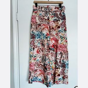 NWOT Sigrid Olsen Linen Blend Floral Wide Leg Pants Size 8